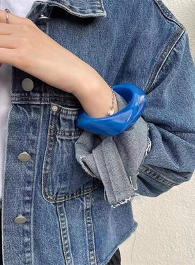 欧美简约时尚树脂蓝色手镯  ins个性冷淡风叠戴手环