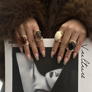 新款 高级指环百搭不规则几何戒指 手饰欧美风嘻哈镶嵌树脂时尚