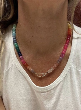 夏日炎炎有你才甜彩虹天然石项链锁骨链气质设计感度假潮搭颈链女