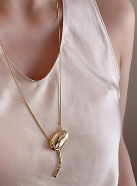 抽拉可调节相思豆流苏长款项链配饰气质简约小众设计高级感毛衣链