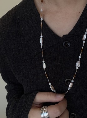 欧美简约ins风项链百搭高级感小众设计贝壳串珠法式小香风毛衣链