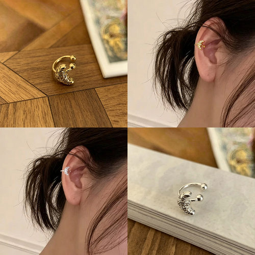 简约个性独特设计镶锆月牙耳骨夹精致日常百搭通勤高级感耳饰品女