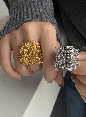 新设计感小众高级百搭烟花种子造型开口戒指夸张欧美复古指环