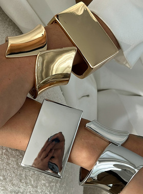 欧美饰品 夸张不规则方块手镯 个性开口光面Bracelet套装百搭