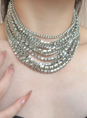 欧美夸张镶满钻多层项圈项链女时尚潮流个性choker短款锁骨链颈链