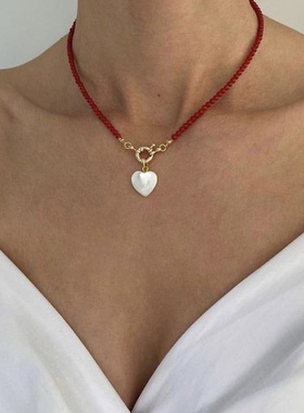 2025新款秋冬叠戴红色晚礼服项链 ins欧美潮搭choker锁骨链女