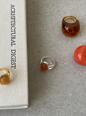 博主同款时尚简约晕染琥珀色树脂戒指复古百搭高级感叠戴食指指环