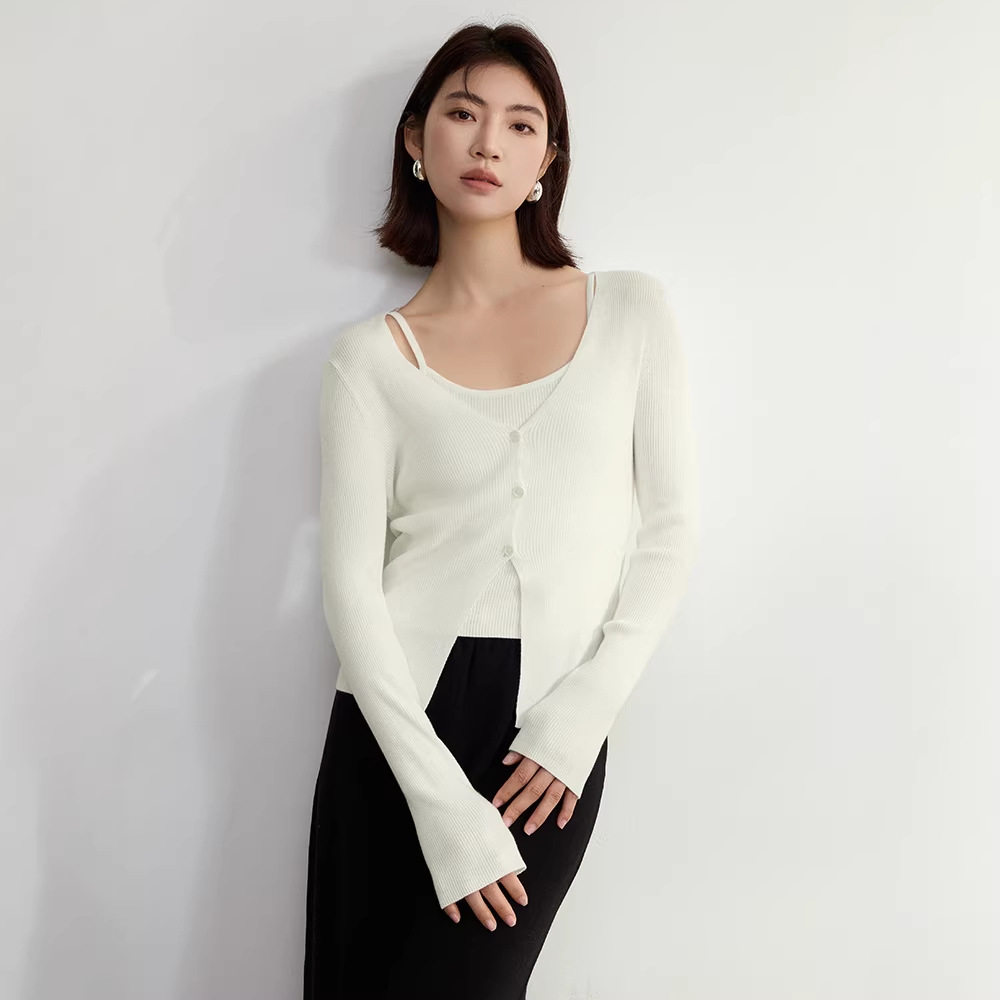 韩系内搭低领吊带背心+修身V领针织开衫两件套26新款女装春季上衣