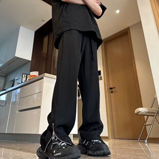 宽松直筒拉链开叉微喇叭裤 裤 高级感垂感阔腿休闲西裤 薄款 子男夏季