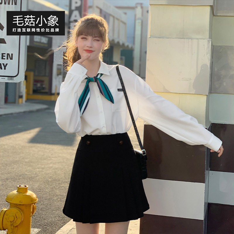 毛菇小象衬衫女2020夏季新款简约气质白色长袖衬衣蝴蝶结宽松上衣