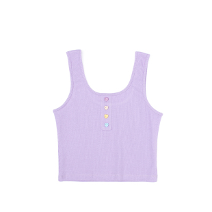 JIN自制25夏复古纯色爱心扣子超短背心修身 显瘦百搭露脐吊带打底