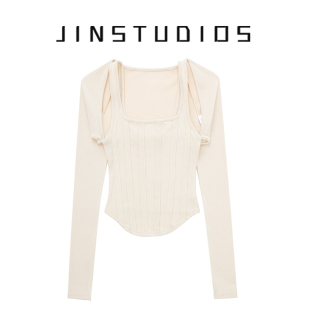 外套两件套辣妹套装 JIN自制25春设计感个性 鱼骨束腰背心超短长袖