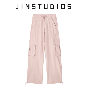 纯色百搭显瘦显腿长阔腿裤 春夏美式 裤 口袋工装 运动风抽绳系带个性