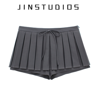 2025春美式 辣妹风蝴蝶结系带防走光百褶短裙显瘦显腿长百搭a字裙