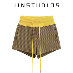 显瘦百搭休闲辣妹热裤 2025夏美式 运动风撞色条纹抽绳高腰宽松短裤