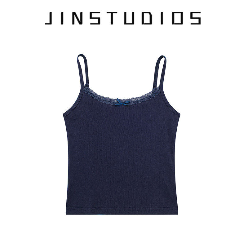 纯欲风蕾丝边纯色吊带背心