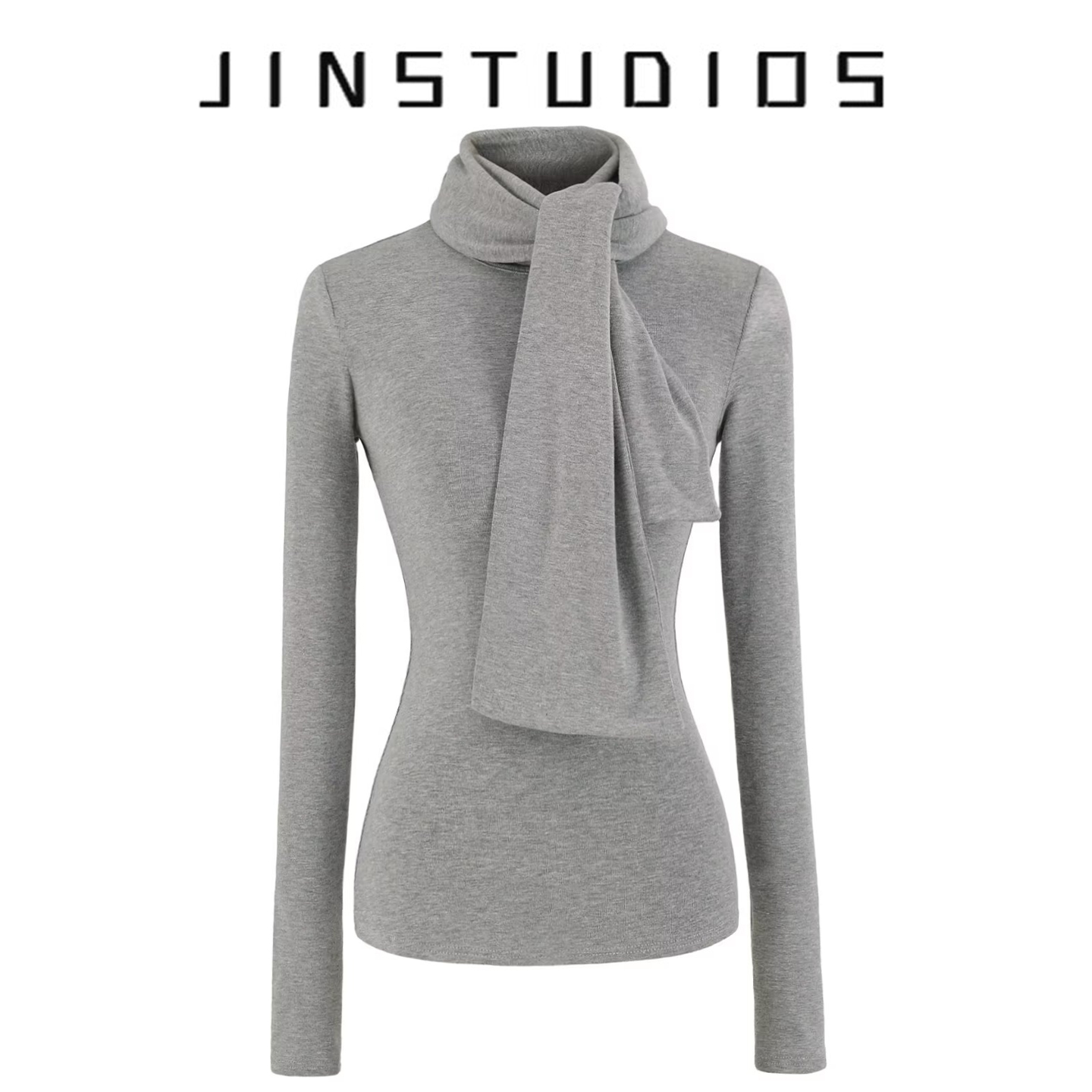 25秋冬磨毛可脱卸围巾纯色套头长袖T恤修身显瘦百搭纯欲辣妹上衣