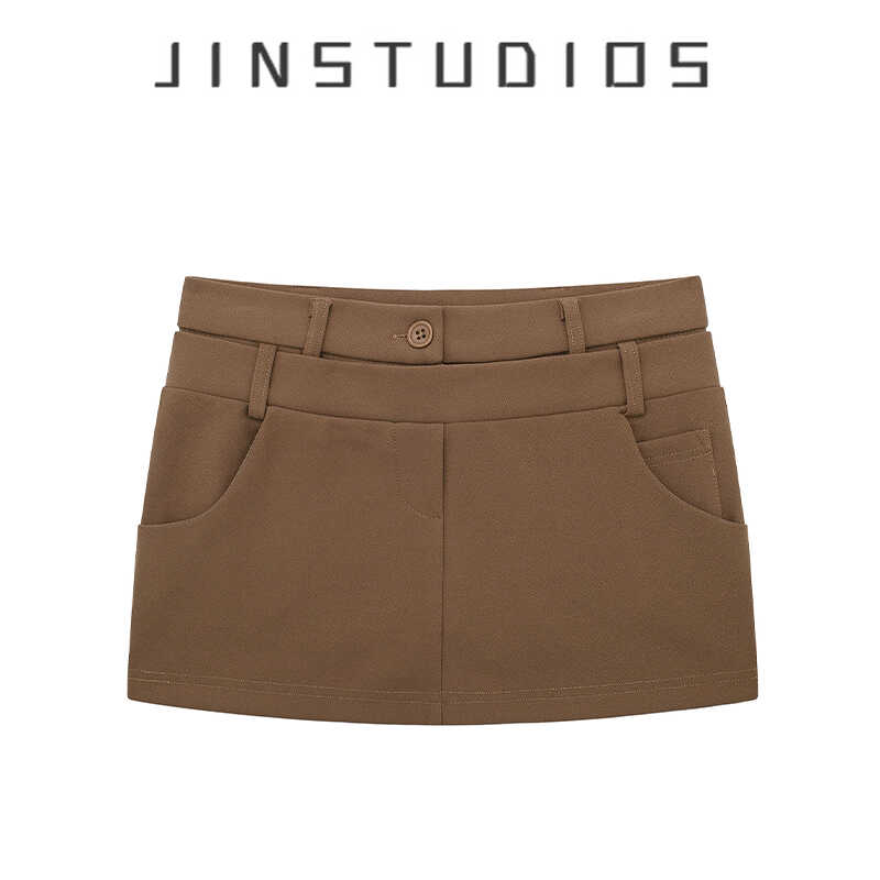 设计感个性双腰头纯色包臀短裙25秋新款纯欲辣妹显瘦百搭a字半裙