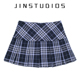 美式 辣妹风复古撞色格纹高腰百褶短裙显瘦显腿长百搭a字裙半身裙