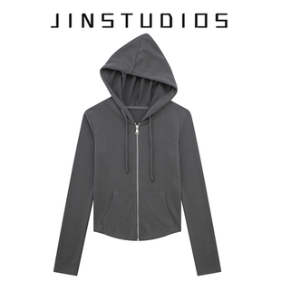 显瘦百搭纯欲辣妹帽衫 短外套 运动风口袋拉链连帽卫衣开衫 25秋美式