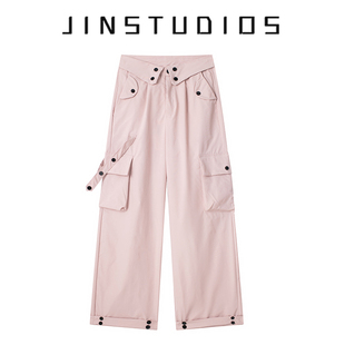 宽松百搭显瘦阔腿裤 JIN自制2025夏美式 裤 折腰口袋工装 运动风个性