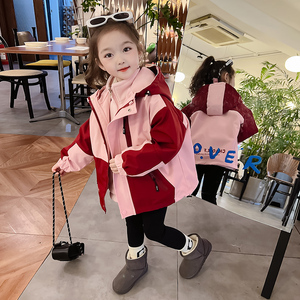 女童冲锋衣三合一加厚儿童秋装风衣洋气女孩上衣宝宝外套2023新款