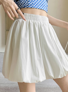 H647白色蓬蓬花苞半身裙女夏季设计感高腰显瘦短裤a字芭蕾裤裙子