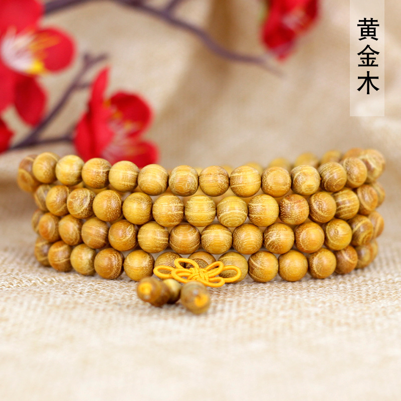 海南黄金檀木 6-8mm108颗带隔珠佛珠手链手串 厂家供应