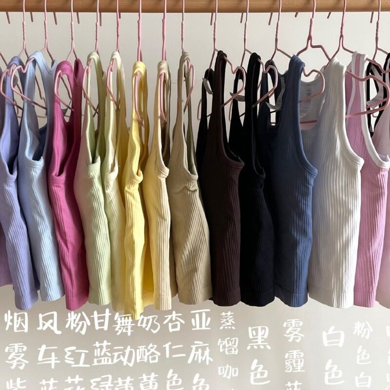 EBB背心螺纹带胸垫瑜伽上衣透气速干跑步运动ulu厂健身服普拉提夏