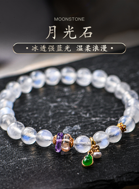 蓝月光石手链天然冰透强蓝光彩虹光黄水晶紫水晶散珠串珠女普琳丝