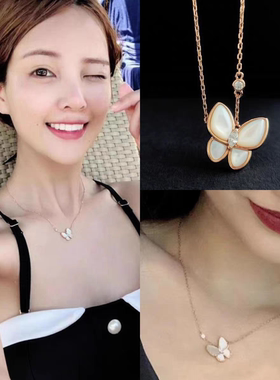 明星同款蝴蝶吊坠锆石轻奢侈高端甜美项链颈饰脖饰挂件女锁骨链子
