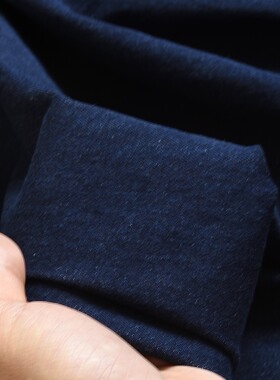 定蓝色微厚弹力意大利进口丹宁Candiani水洗牛仔布料高端软垂顺