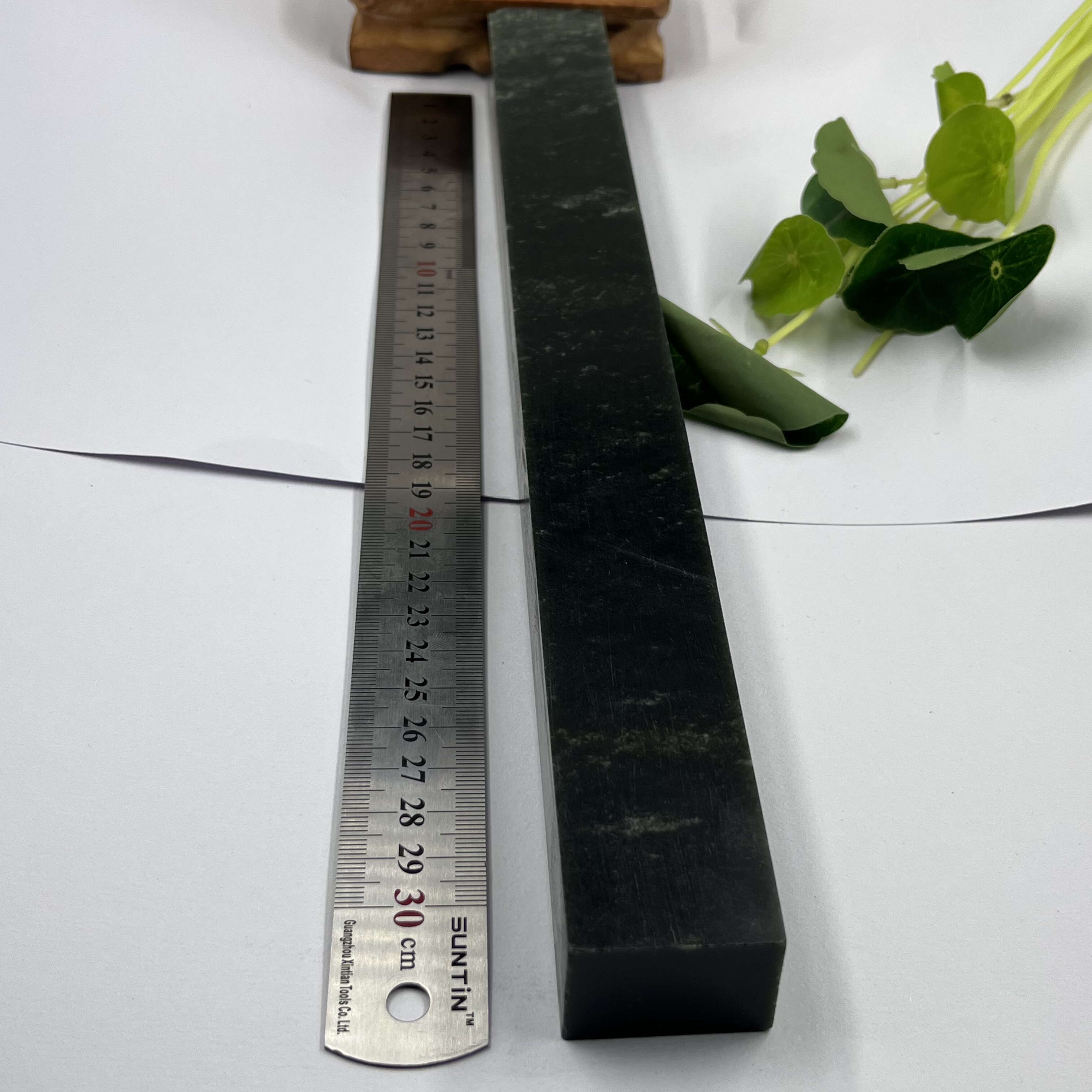 32cm新疆和田玉青玉且末长条镇纸镇尺边角料玉石料钢板料包邮t