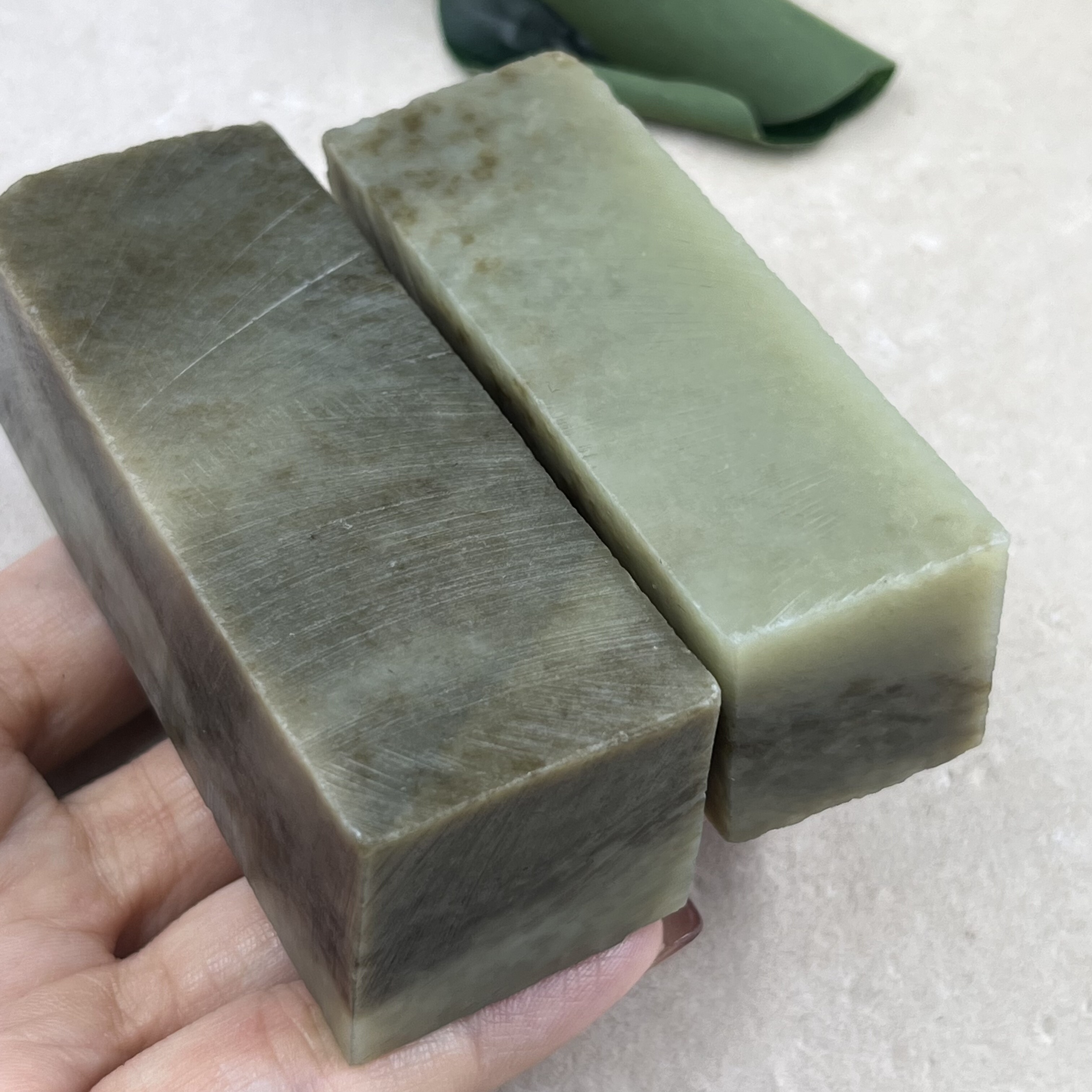 2件价新疆和田玉长方料印章把件边角料镇纸镇尺玉石料毛料包邮t