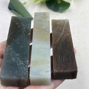 3件价新疆和田玉糖白玉且末印章把件边角料长条镇尺玉石料包邮t