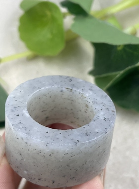 新疆和田玉青花籽点墨扳指边角料内径20指环圆圈戒指下脚料包邮t