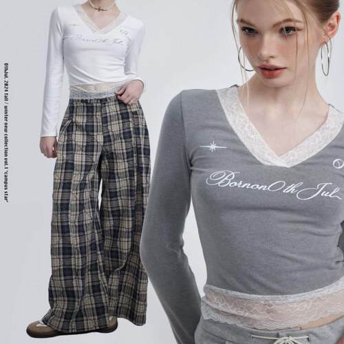 OthJul.无初纪 蕾丝花边v领针织打底上衣修身收腰百搭辣妹内搭女