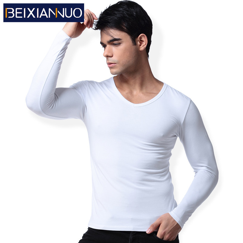 男士紧身保暖内衣上衣单件薄款莫代尔棉秋衣v领打底衫修身长袖t恤在类目 女士内衣/男士内衣/家居服, 保暖上装中 - 来自Buy2taobao.com提供专业的淘宝代购服务