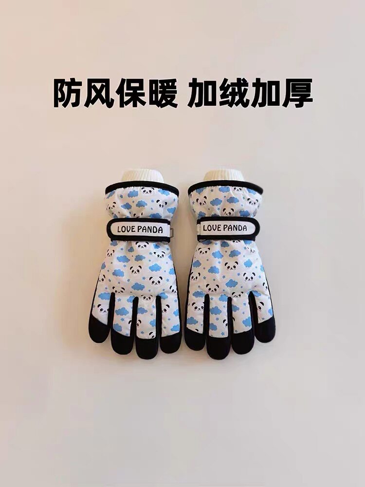 儿童滑雪手套保暖玩雪防泼水冬季加绒加厚男童女小孩五指防风防寒
