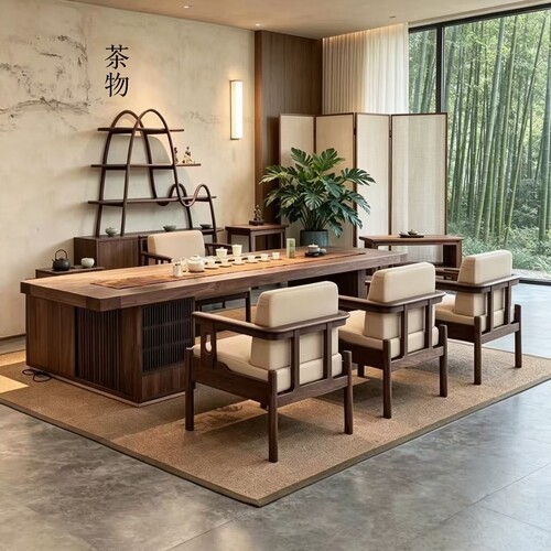 北美黑胡桃木宋式茶桌椅组合定制