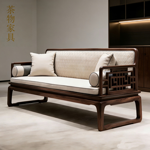 2026新款 美学北美黑胡桃木中古风直排罗汉床三人位沙发家具 宋式