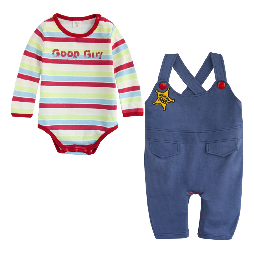 Augelute春秋3个月周岁2岁男宝宝长袖爬服连身衣背带裤套装37001