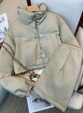秋冬加厚保暖立领棉服A字裙套装
