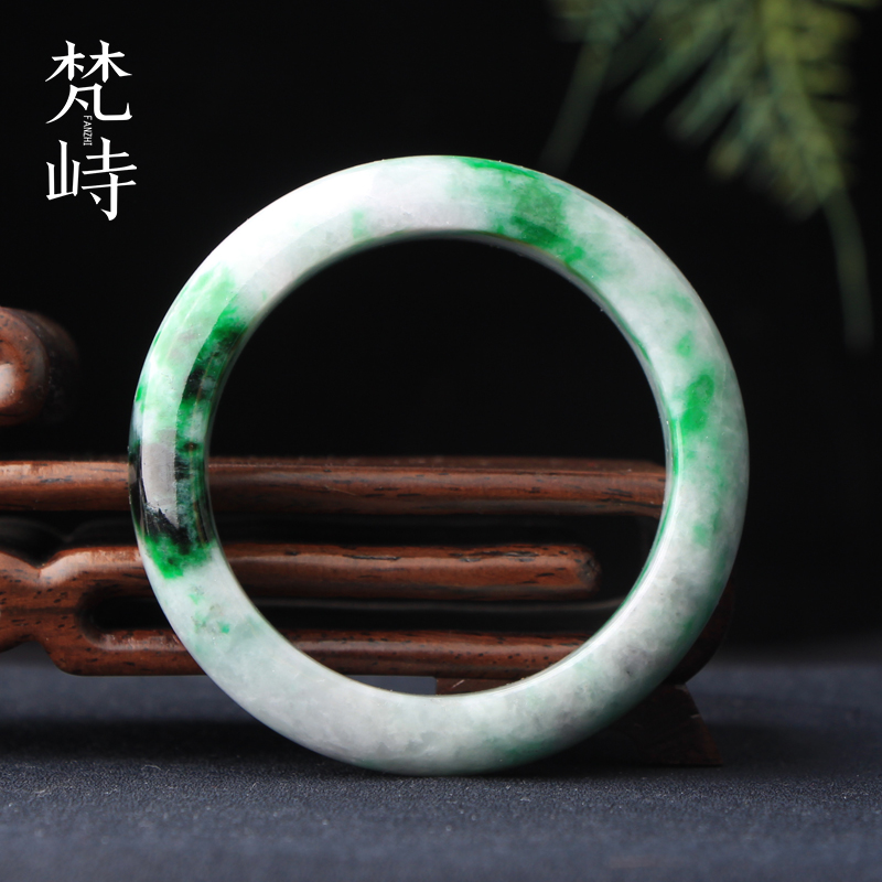 梵峙54.5翡翠手镯乌鸡糯种辣绿阳绿花玉镯子缅甸A货送证书