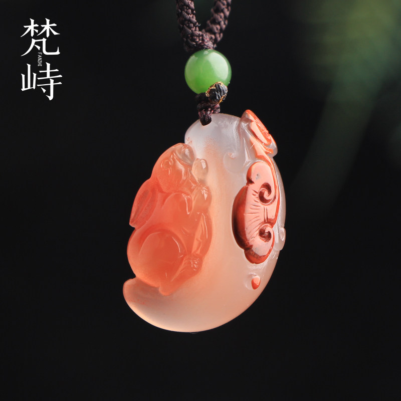 梵峙南红玛瑙生肖小兔子如意挂件吊坠高冰飘花川料原矿送证,饰品/流行首饰/时尚饰品新,颈饰,淘宝优惠券,粉丝福利购,淘宝优惠卷