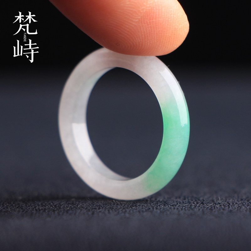 梵峙16.3翡翠戒指指环跑环白底青细糯种细条缅甸A货送证书