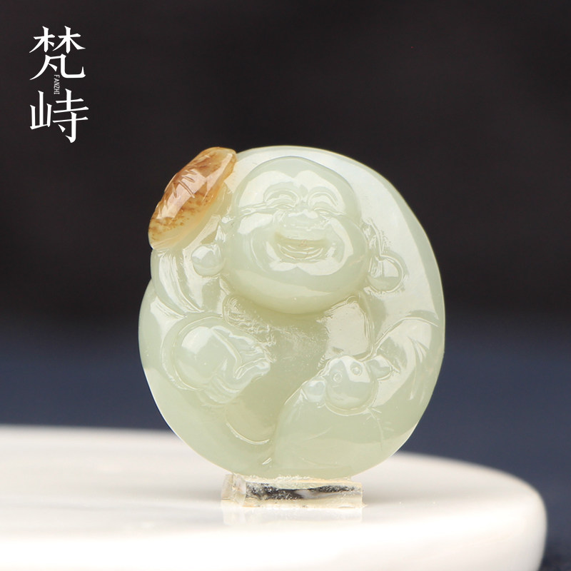 梵峙和田玉挂件弥勒佛糖青白玉