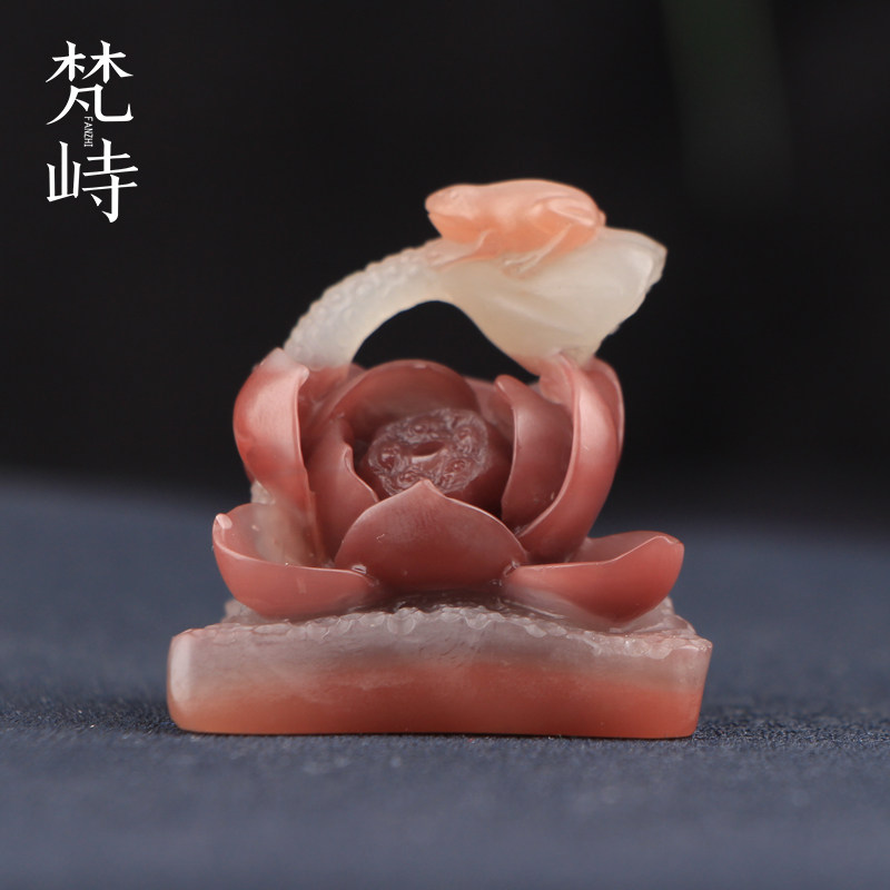 梵峙陕西紫绿玛瑙莲花呱呱来财香插摆件