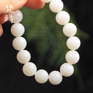 梵峙和田玉白玉手链手串圆珠11mm送证书俄料老料子