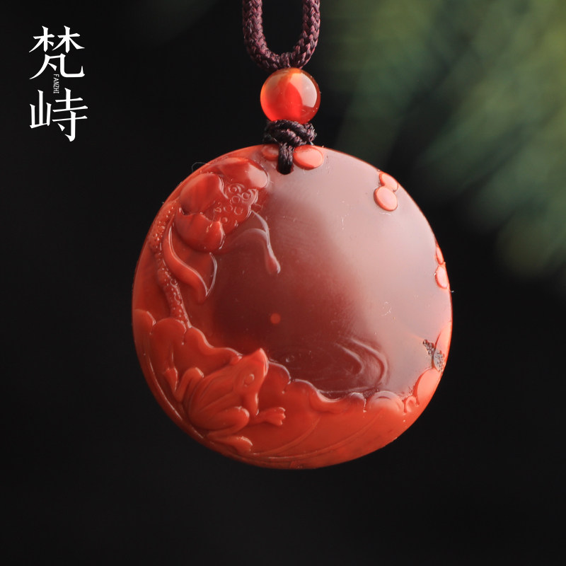梵峙南红玛瑙荷塘月色挂件吊坠